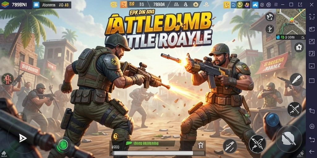 Screenshot 789BNI menampilkan aksi pertarungan mendebarkan dalam arena Battle Royale.