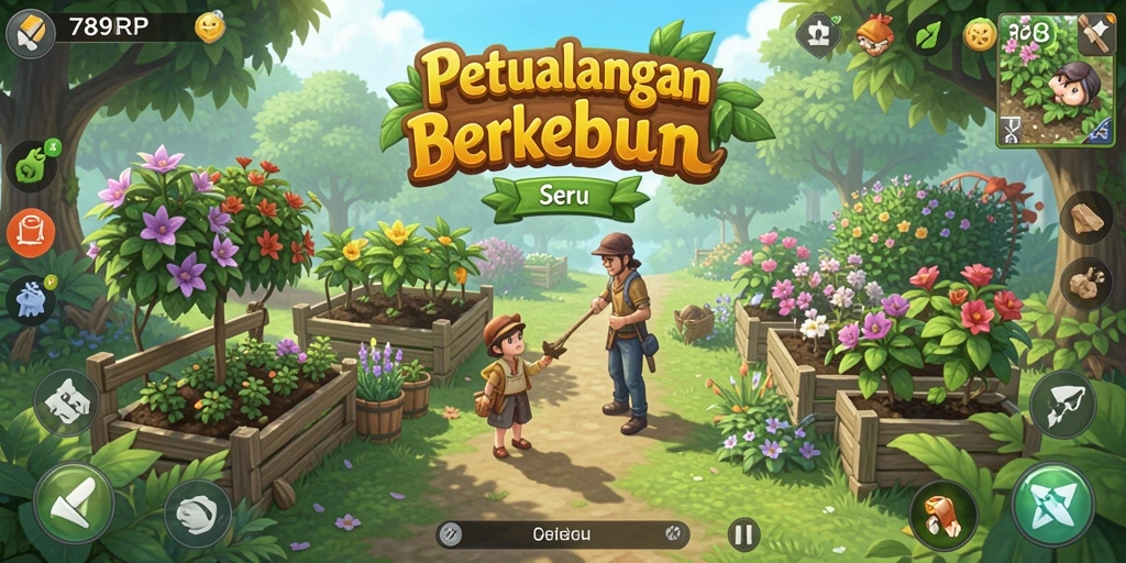 Screenshot gameplay 789RP yang menunjukkan ladang penuh tanaman subur.