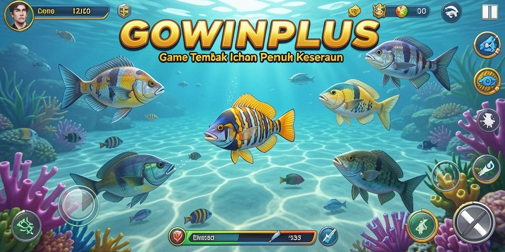 Gameplay seru GOWINPLUS saat menembak ikan dengan berbagai senjata.