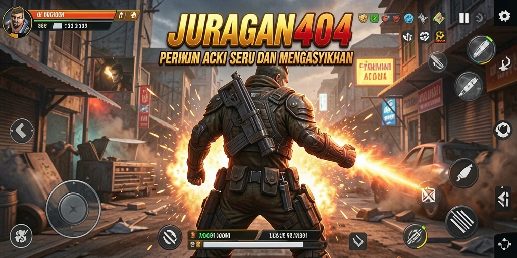 Screenshot menunjukkan pertarungan seru dalam JURAGAN404 dengan grafis tajam.