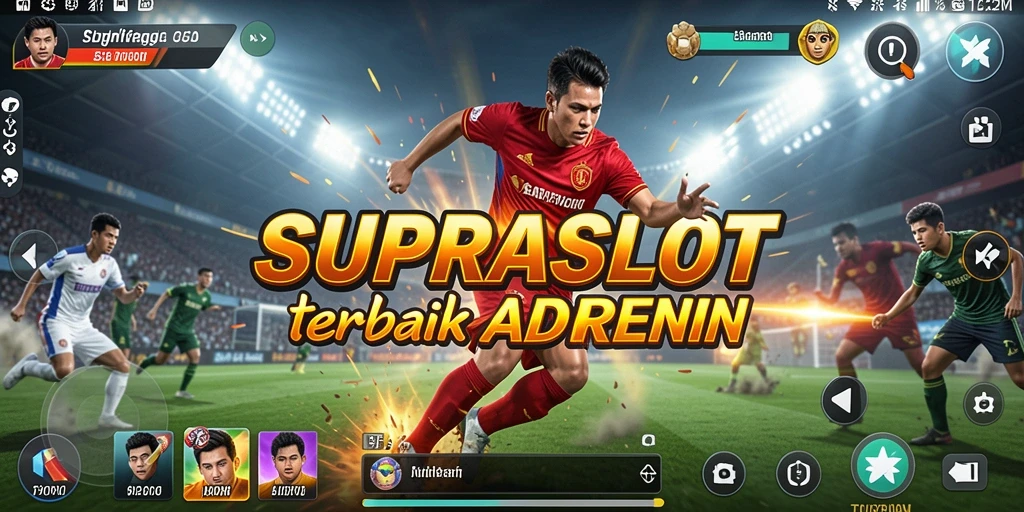 Screenshot utama dari SUPRASLOT menampilkan aksi seru dalam permainan olahraga.